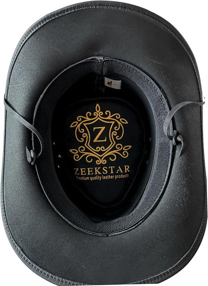 Premium Handcrafted Leather Cowboy Hat with Adjustable String - Classic Western Style