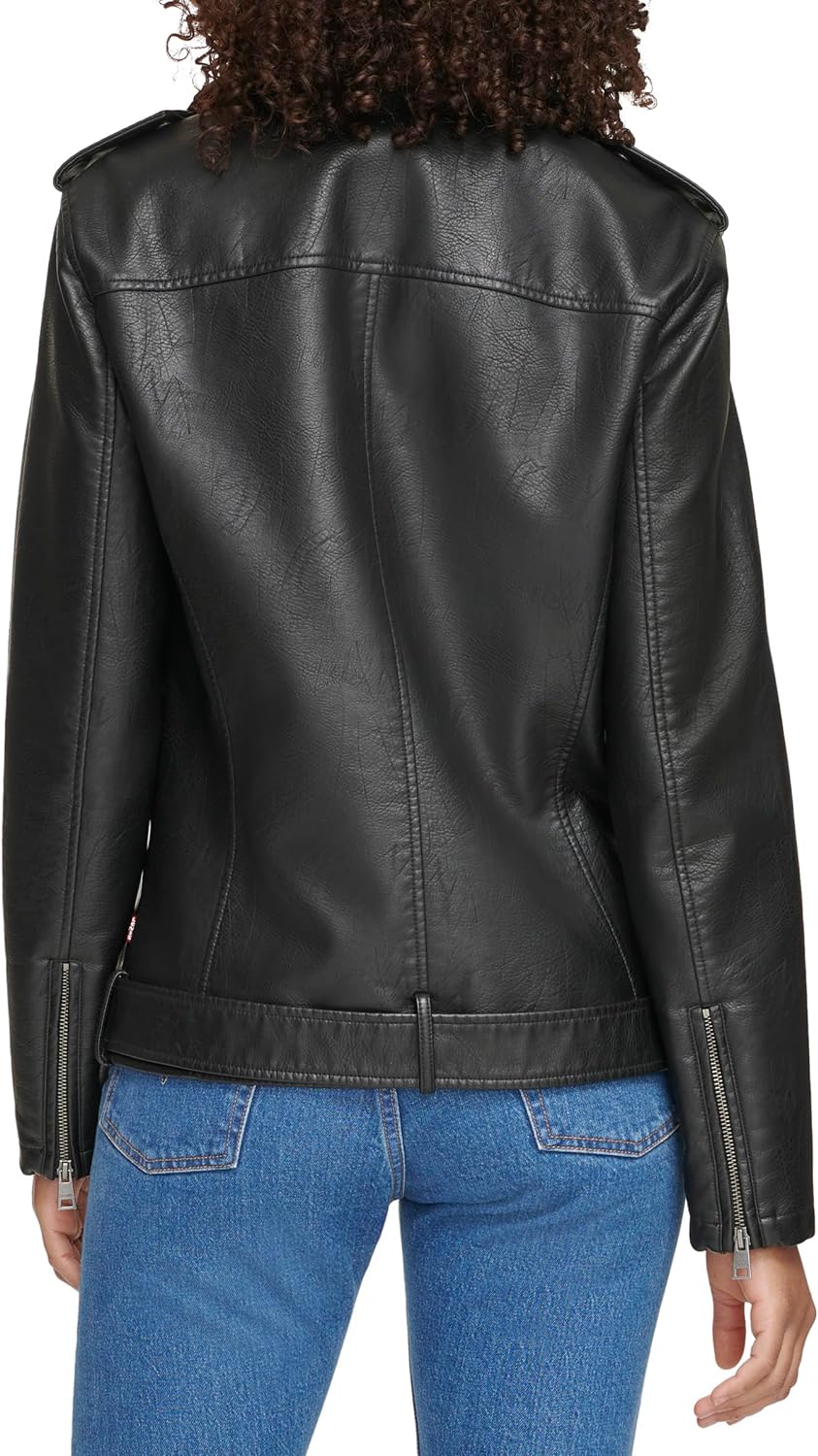 Women's Black Oversized Leather Belted Motorcycle Sprtswear Jacket