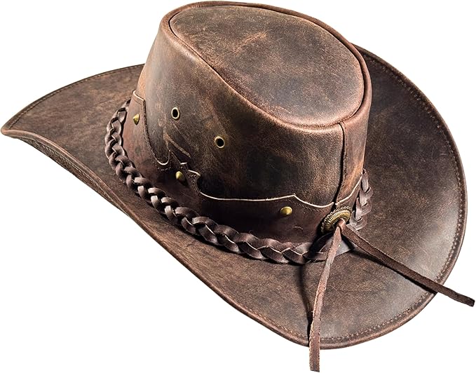 Handmade Leather Western Hat with Shapable Brim for Men & Women Wide Brim, Vintage Design, Durable for Ranch, Travel & Rodeos