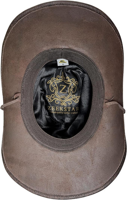 Handmade Leather Western Hat with Shapable Brim for Men & Women Wide Brim, Vintage Design, Durable for Ranch, Travel & Rodeos