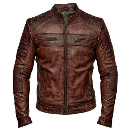 Men Rough Brown Leather Jacket