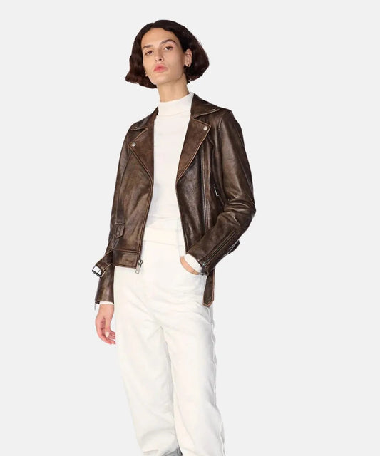 Distressed Brown Moto Jacket