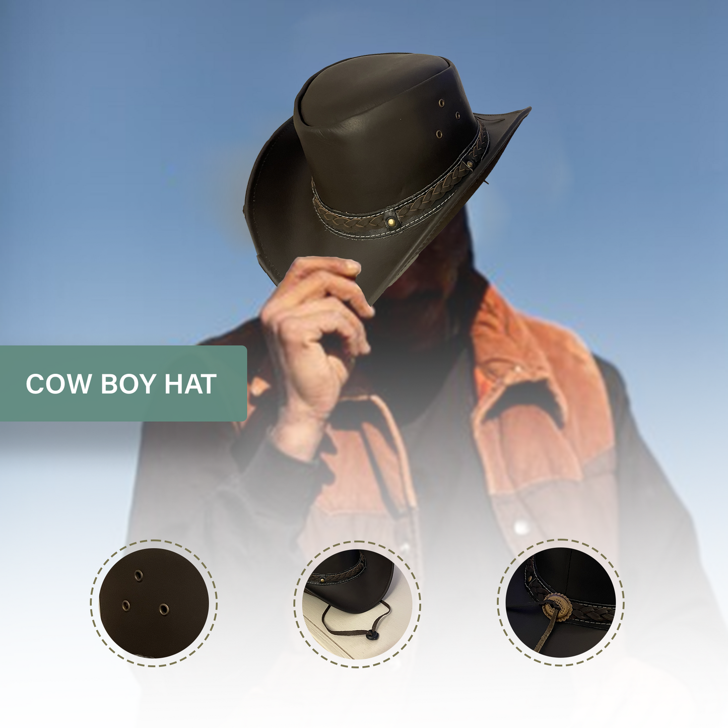 Genuine Leather Cowboy Hat - Dark Brown