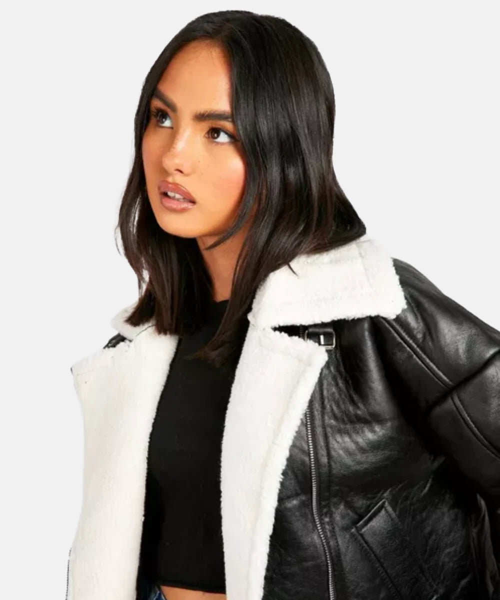 Women Borg lined Aviator Shearling Jacket