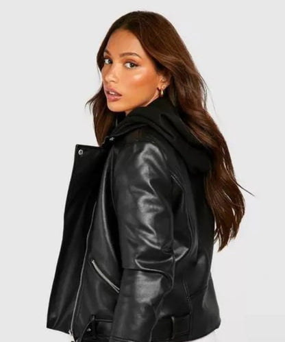 Women Belted Biker Jacket