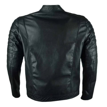 Men Biker Quilted Black Leather Jacket