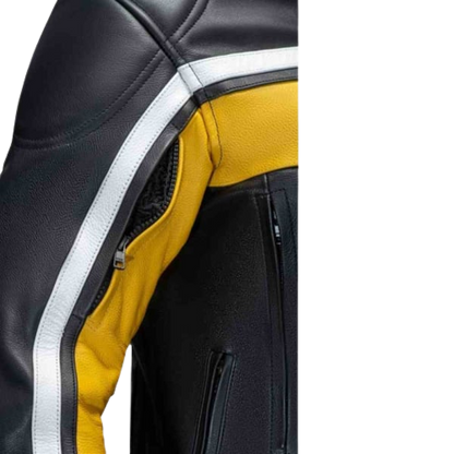 Mens Black & Yellow Biker Leather Jacket