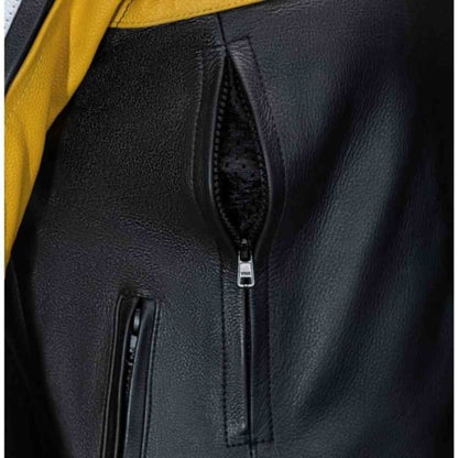 Mens Black & Yellow Biker Leather Jacket