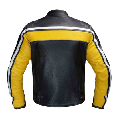 Mens Black & Yellow Biker Leather Jacket
