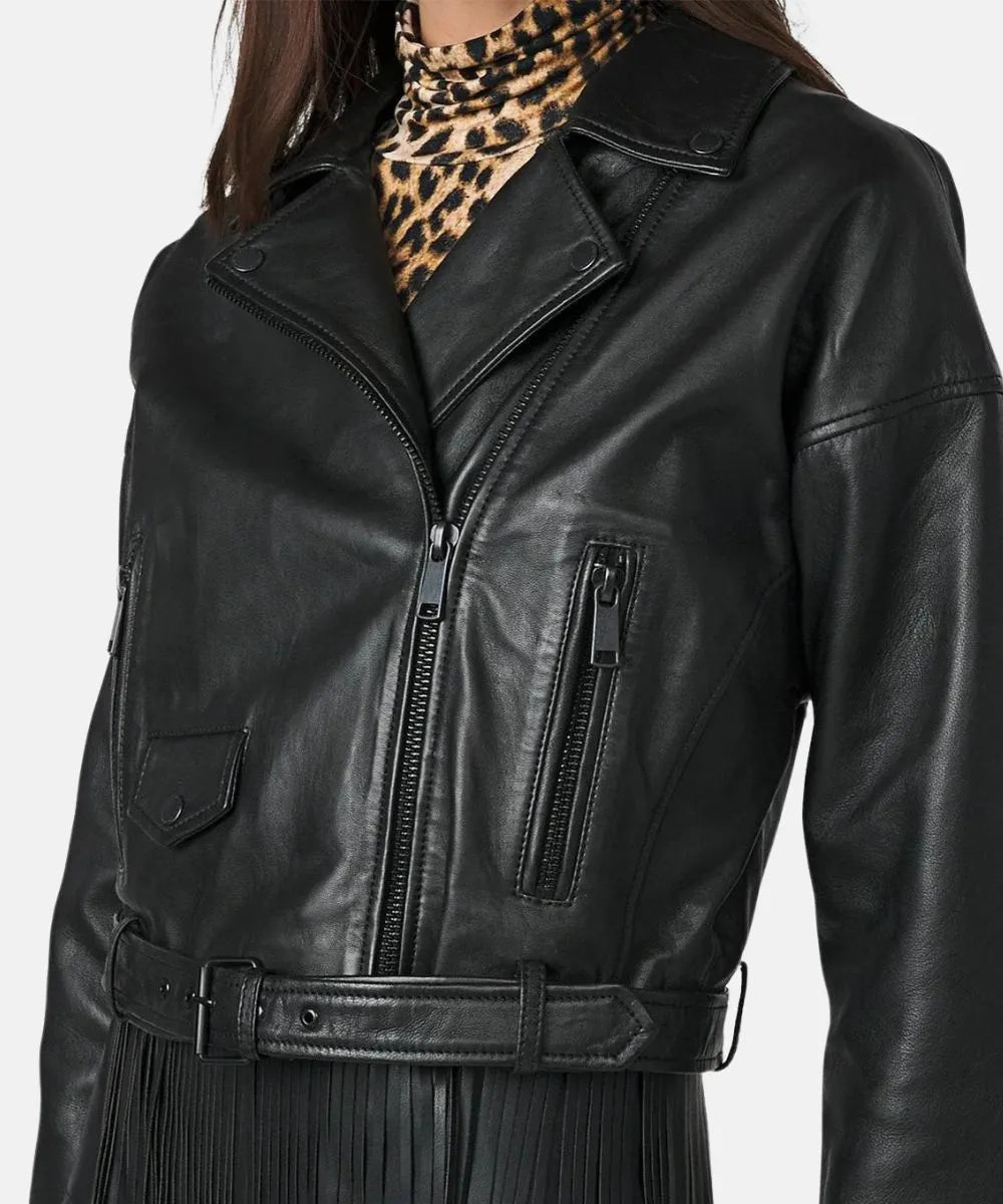 Women's Oversized Black Motorcycle Leather Jacket