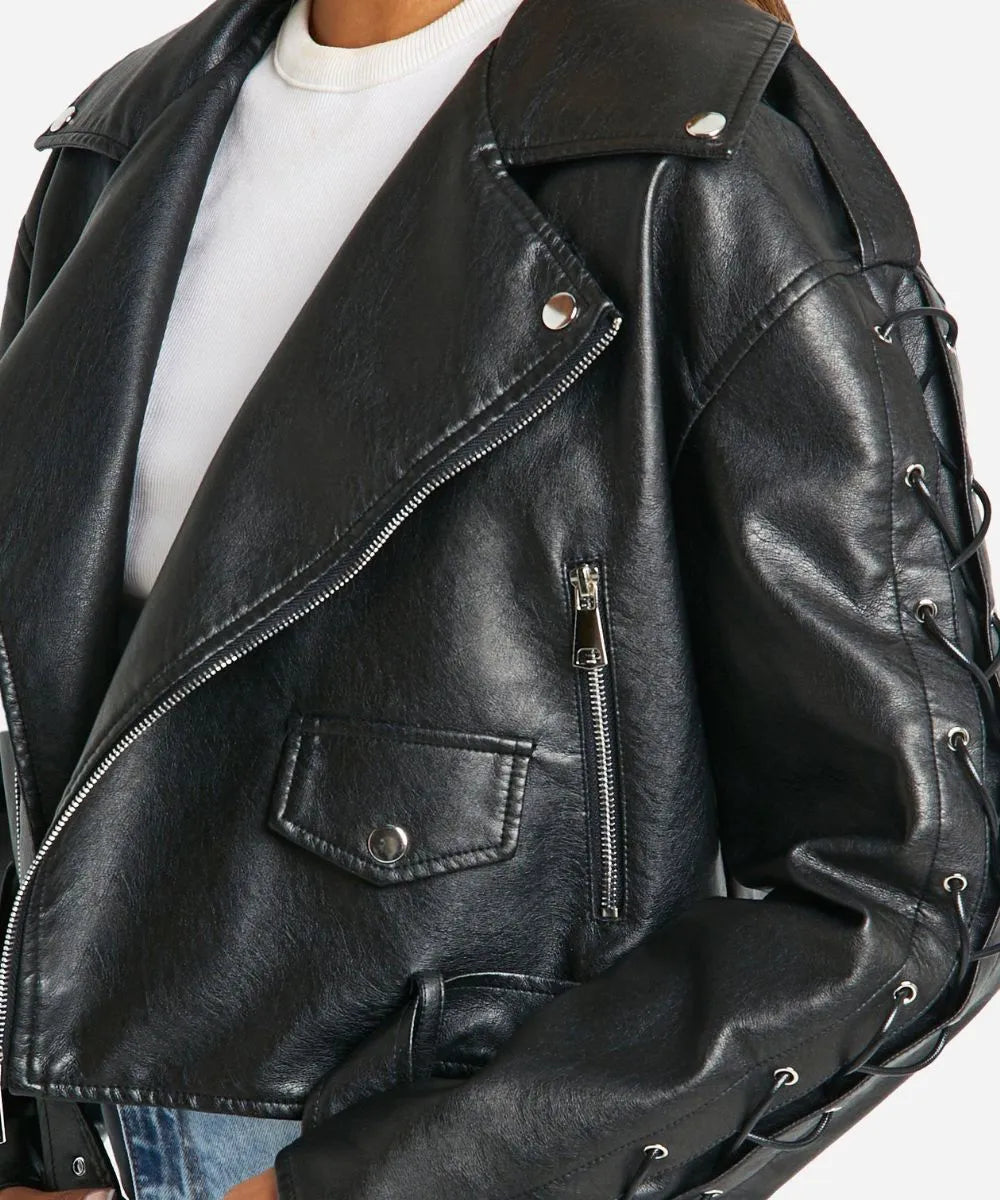 Oversized Black Leather Biker Jacket