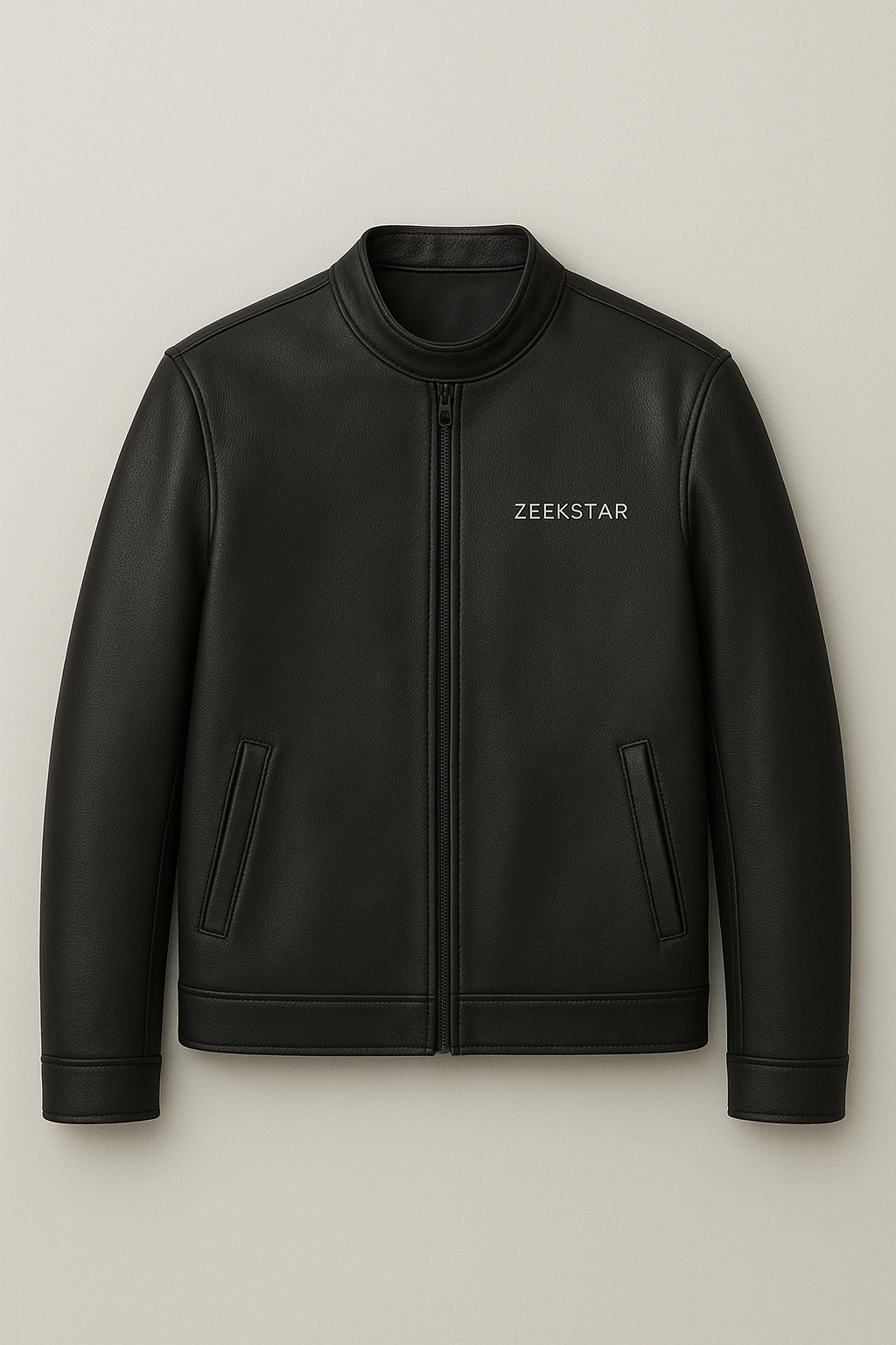 Black Leather Jacket with Embroidered Horse Design