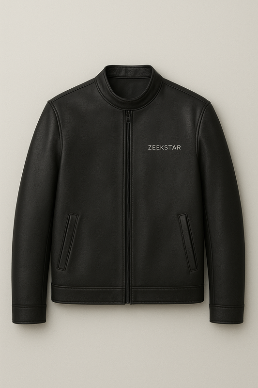 Black Leather Jacket with Embroidered Horse Design