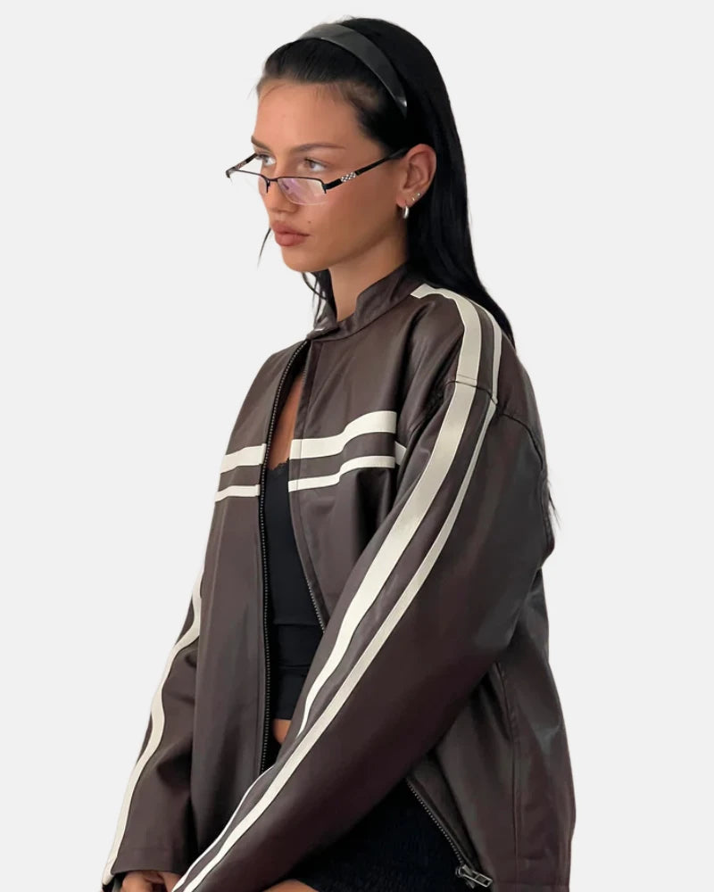Ivory Stripe PU Chocolate Jacket