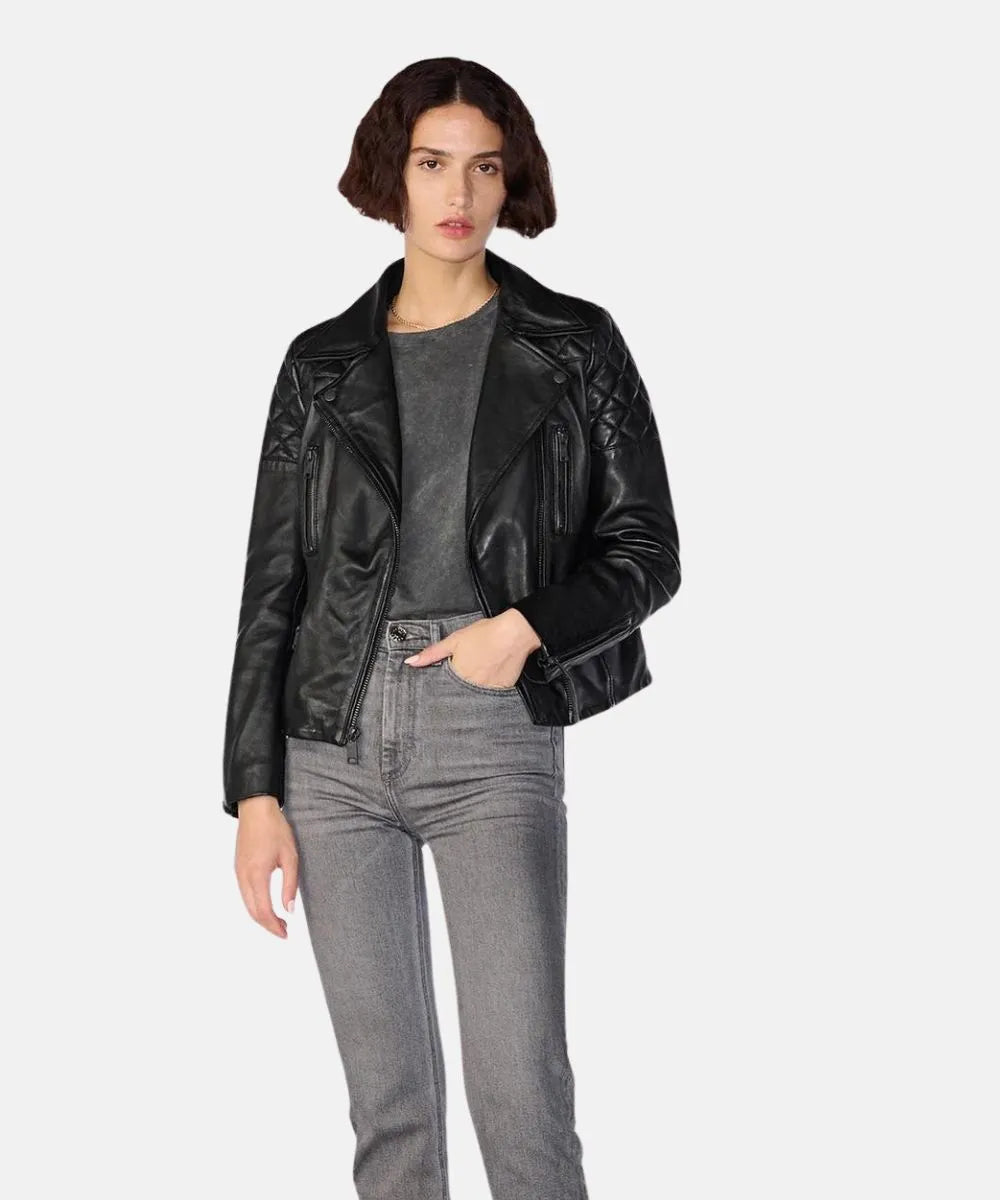 Moto Jacket With Removeable Shearling Collar