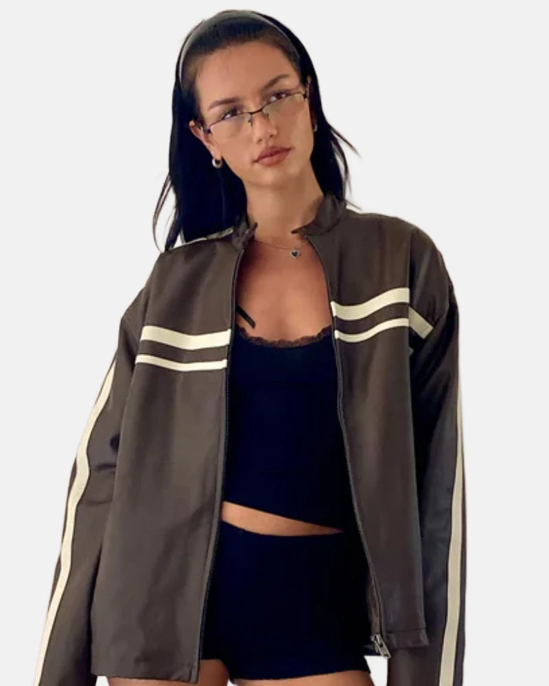 Ivory Stripe PU Chocolate Jacket