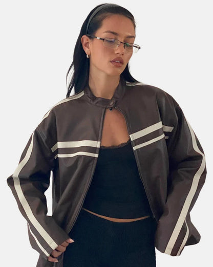 Ivory Stripe PU Chocolate Jacket