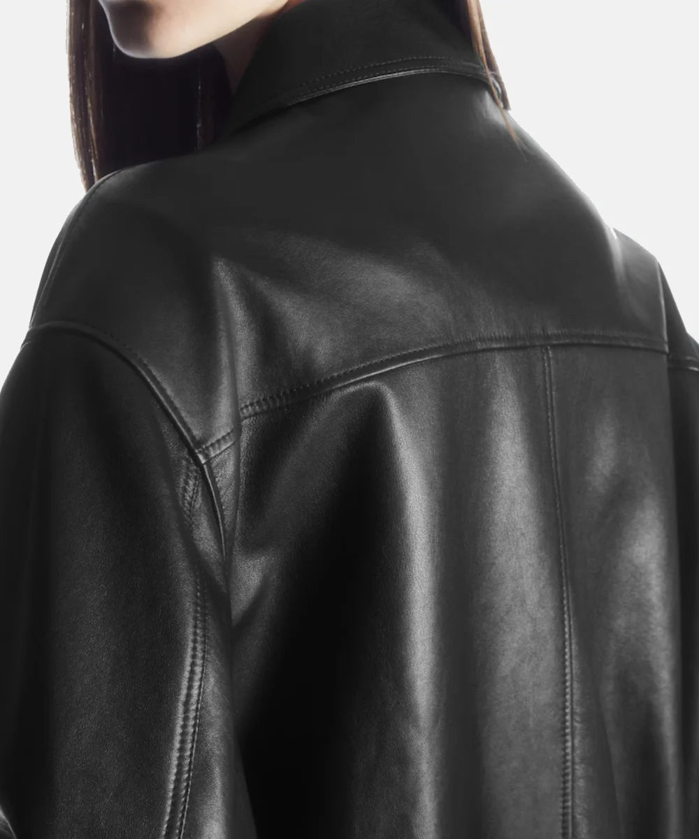 Women Oversized Collared Leather Jacket