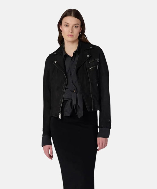Quilted Shoulder Moto Leather Jacket