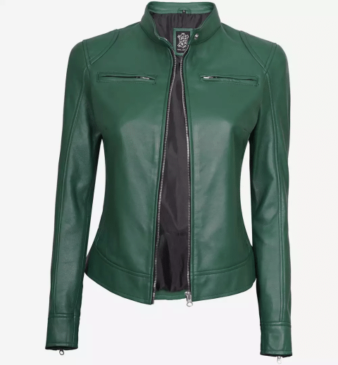 Dodge Green Cafe Racer Leather Jacket