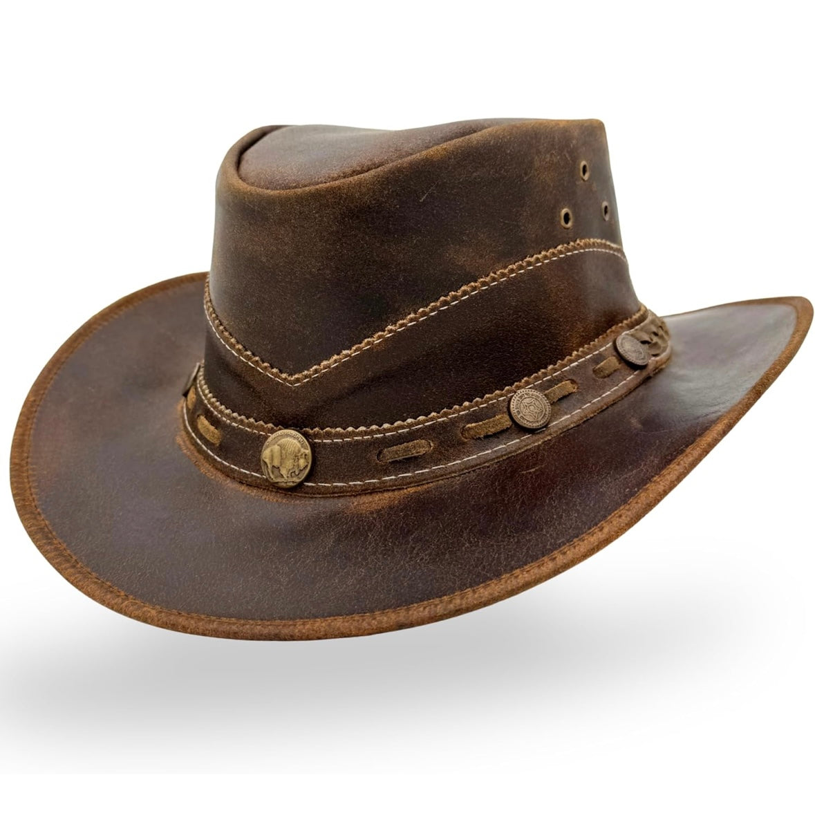 Premium Handcrafted Leather Cowboy Hat with Adjustable String - Classic Western Style