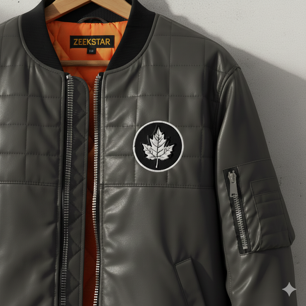 Men’s Grey Faux Leather Bomber Jacket – Premium Quilted Style