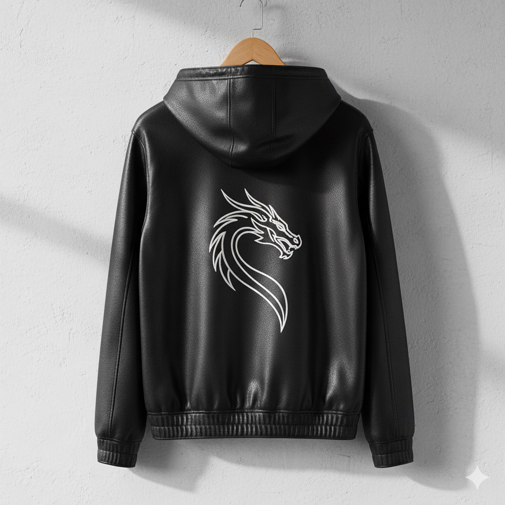 Men’s Black Leather Hoodie Jacket