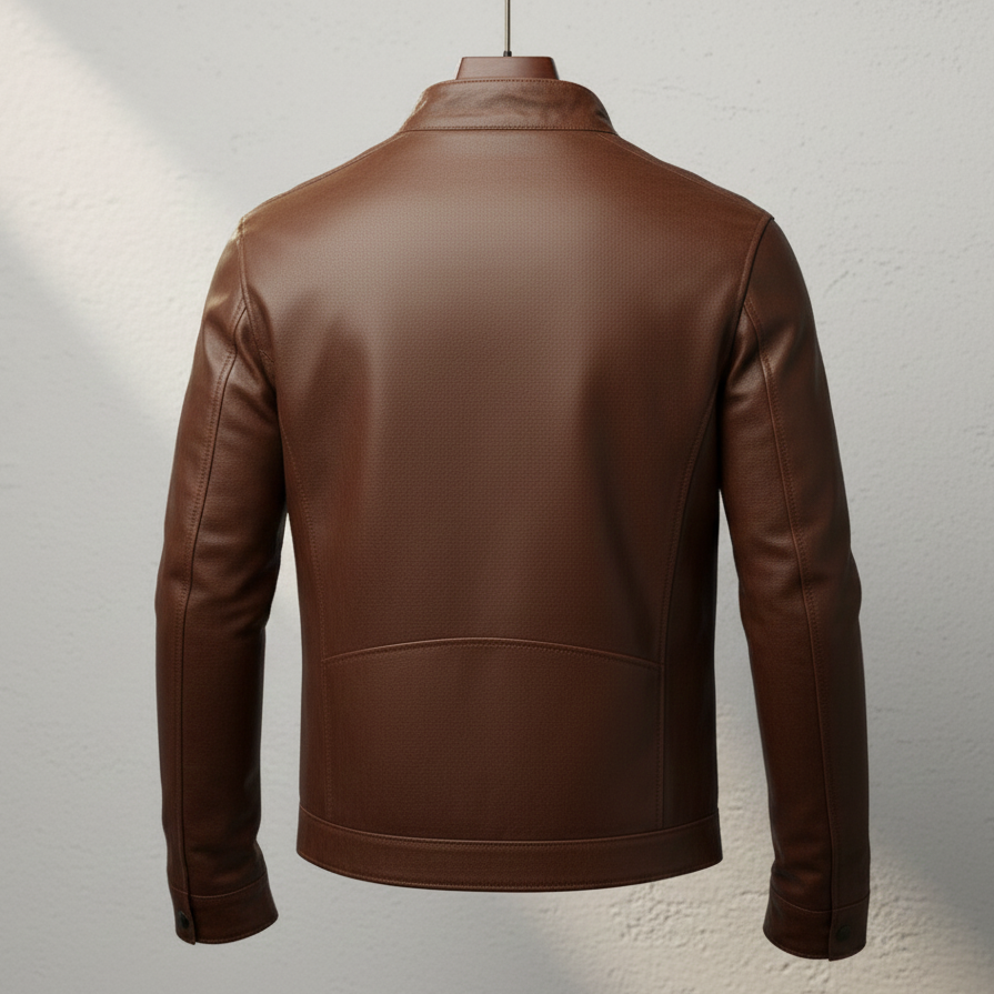 Men’s Brown Leather Jacket with Embroidered Wing Design