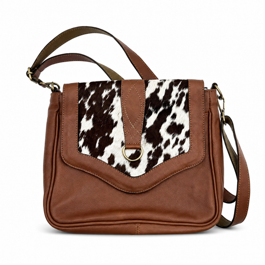 Western Cowhide Leather Crossbody Bag for Women – Brown Hair-On Hide Purse