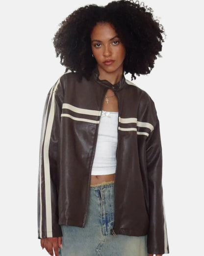 Ivory Stripe PU Chocolate Jacket
