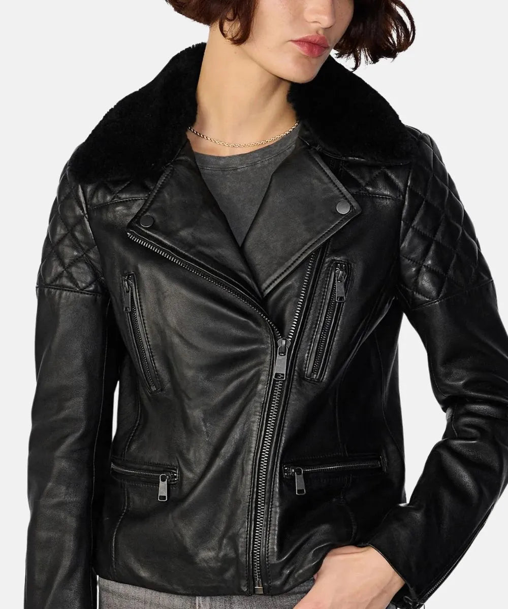 Moto Jacket With Removeable Shearling Collar