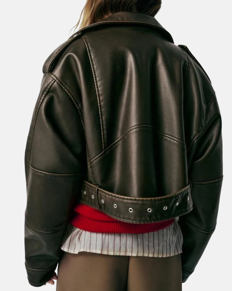 Leather Effect Cropped Biker Jacket