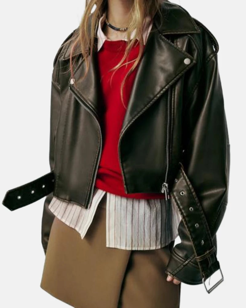 Leather Effect Cropped Biker Jacket