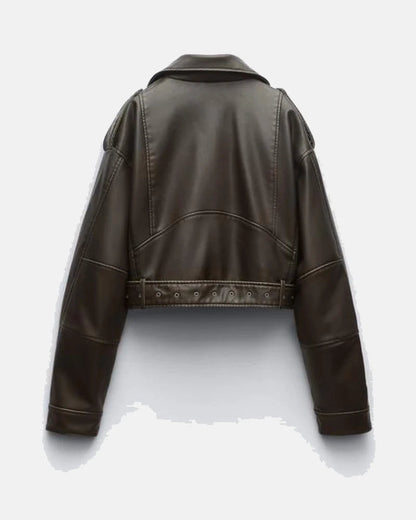 Leather Effect Cropped Biker Jacket