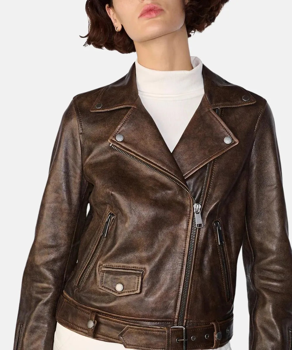 Distressed Brown Moto Jacket