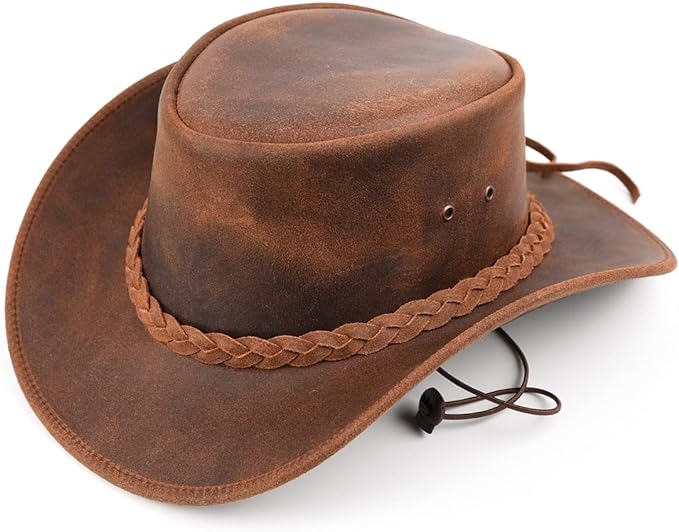 Leather Cowboy Hat Western Outback Style Brown