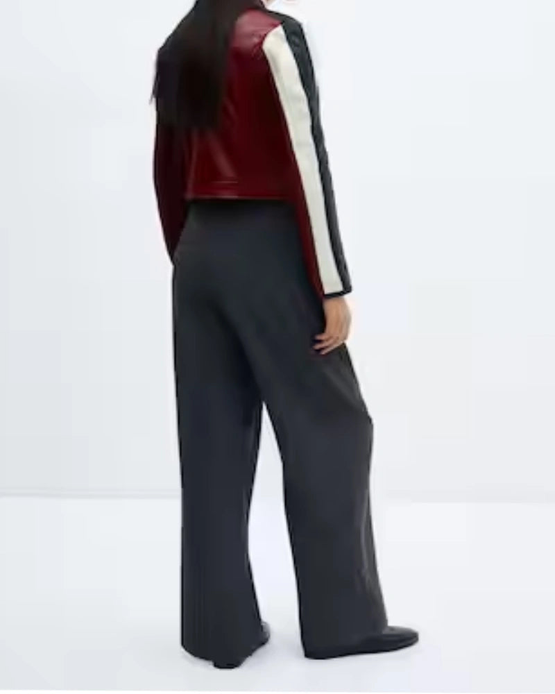 Red Cherry Crop Leather Jacket