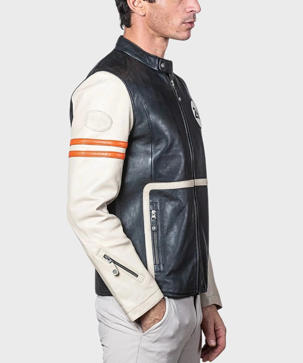 24H Le Mans Karl ECRU Vintage Leather Jacket