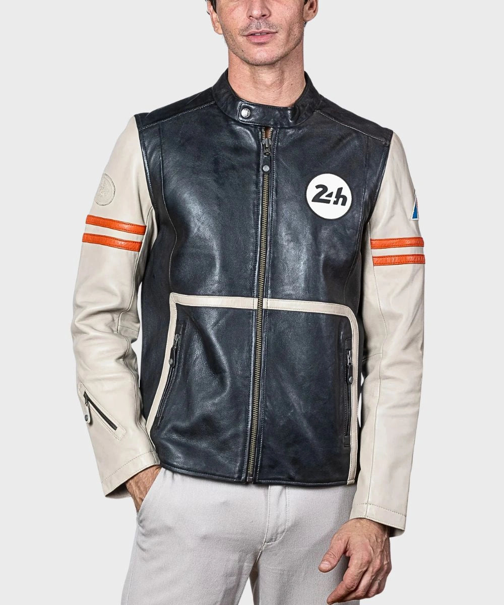 24H Le Mans Karl ECRU Vintage Leather Jacket