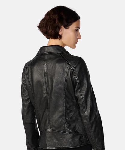 Women’s Black Leather Asymmetrical Moto Jacket