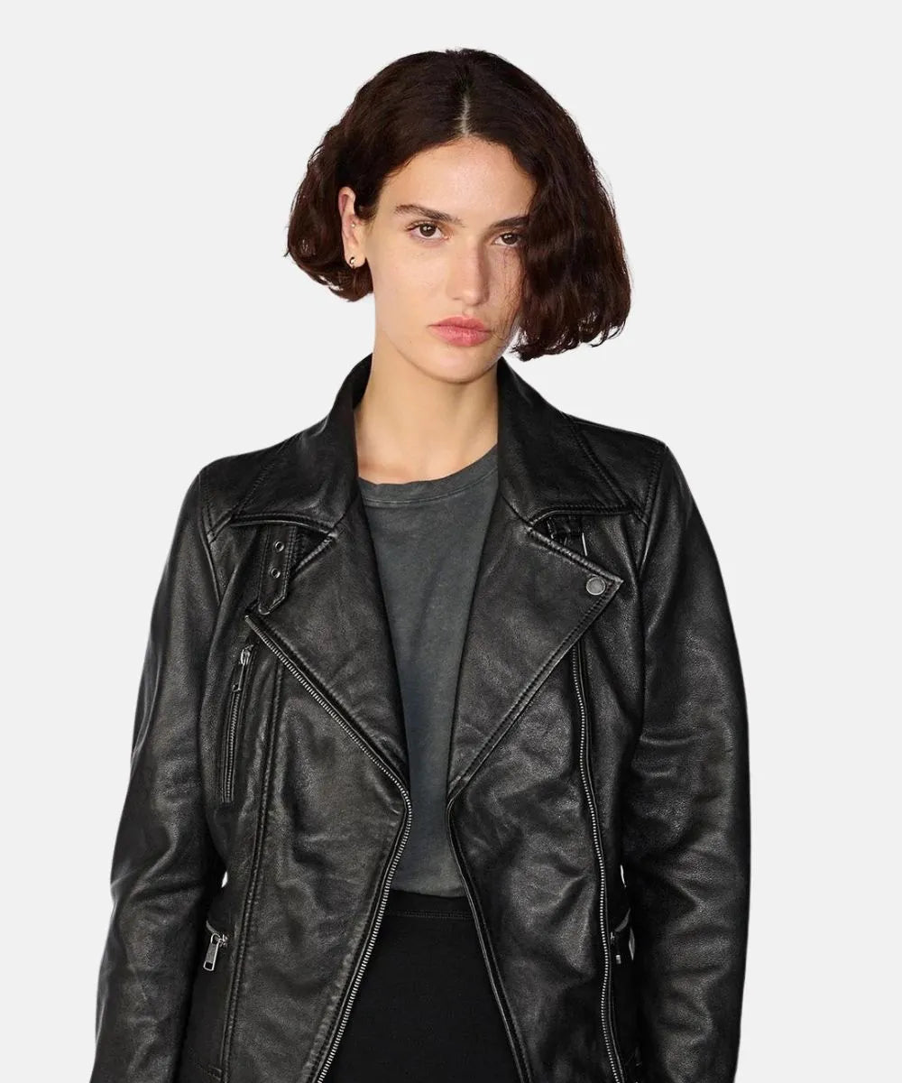 Women’s Black Leather Asymmetrical Moto Jacket