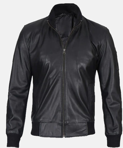 Black Leather Bomber Jacket