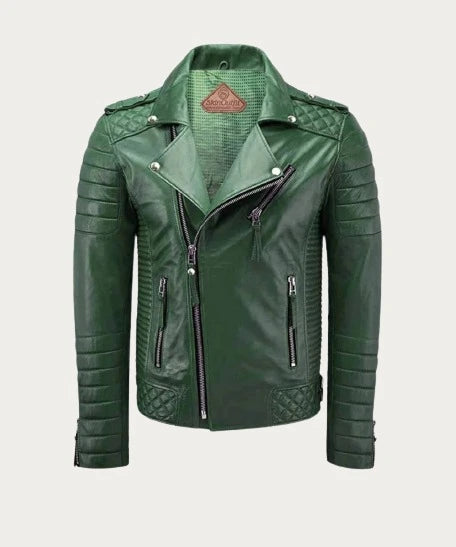Mens Flash Green Leather Motorcycle Jacket