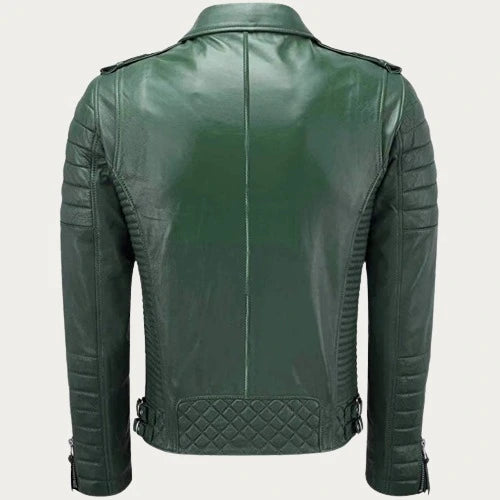 Mens Flash Green Leather Motorcycle Jacket