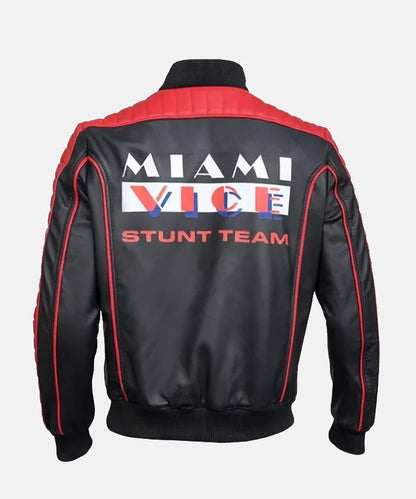 Miami Vice Stunt Team Ryan Gosling Black Leather Bomber Jacket