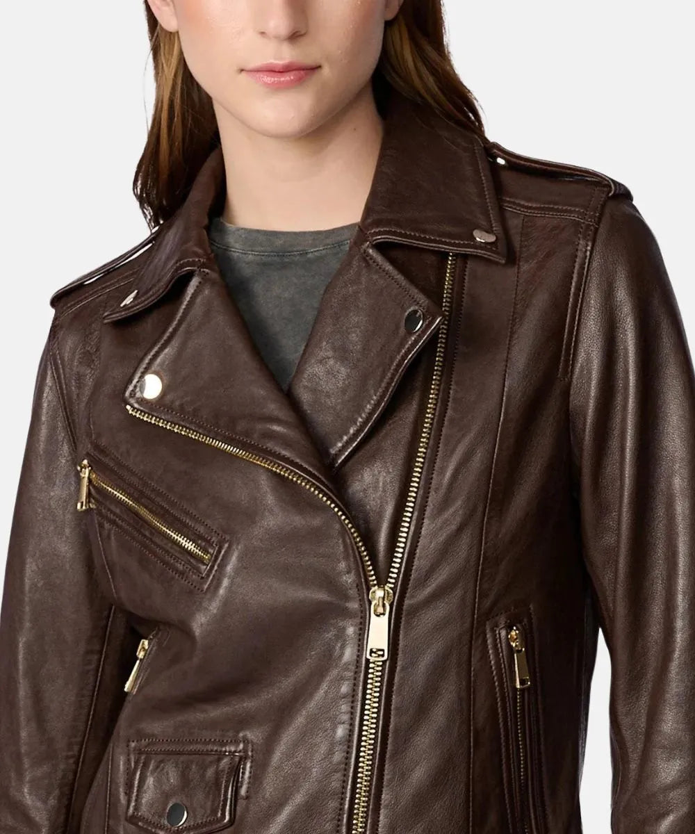 Leather Moto Jacket With Gold Hardware