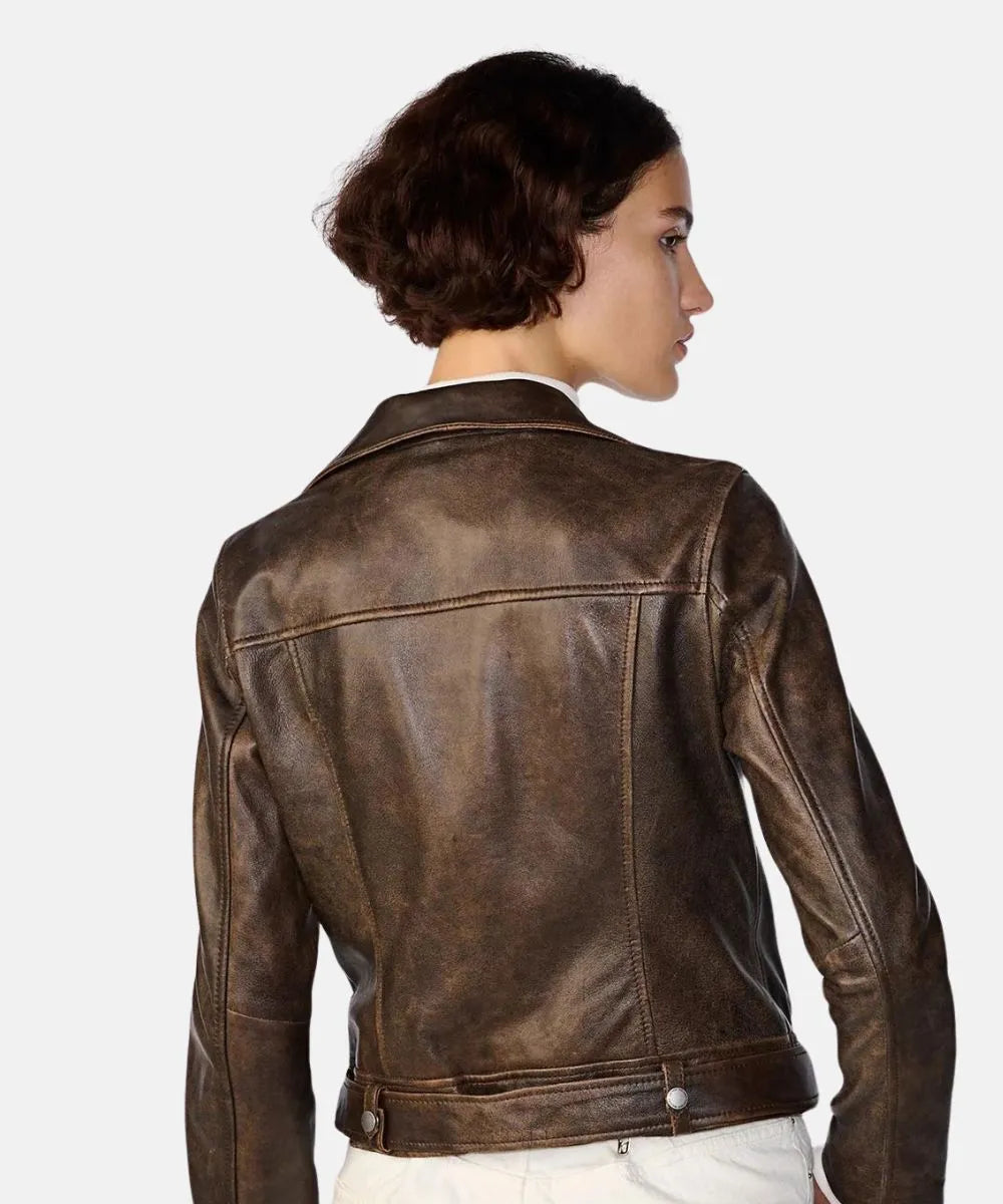 Distressed Brown Moto Jacket