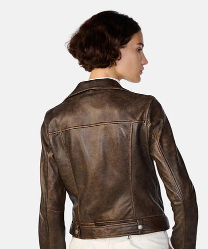 Distressed Brown Moto Jacket