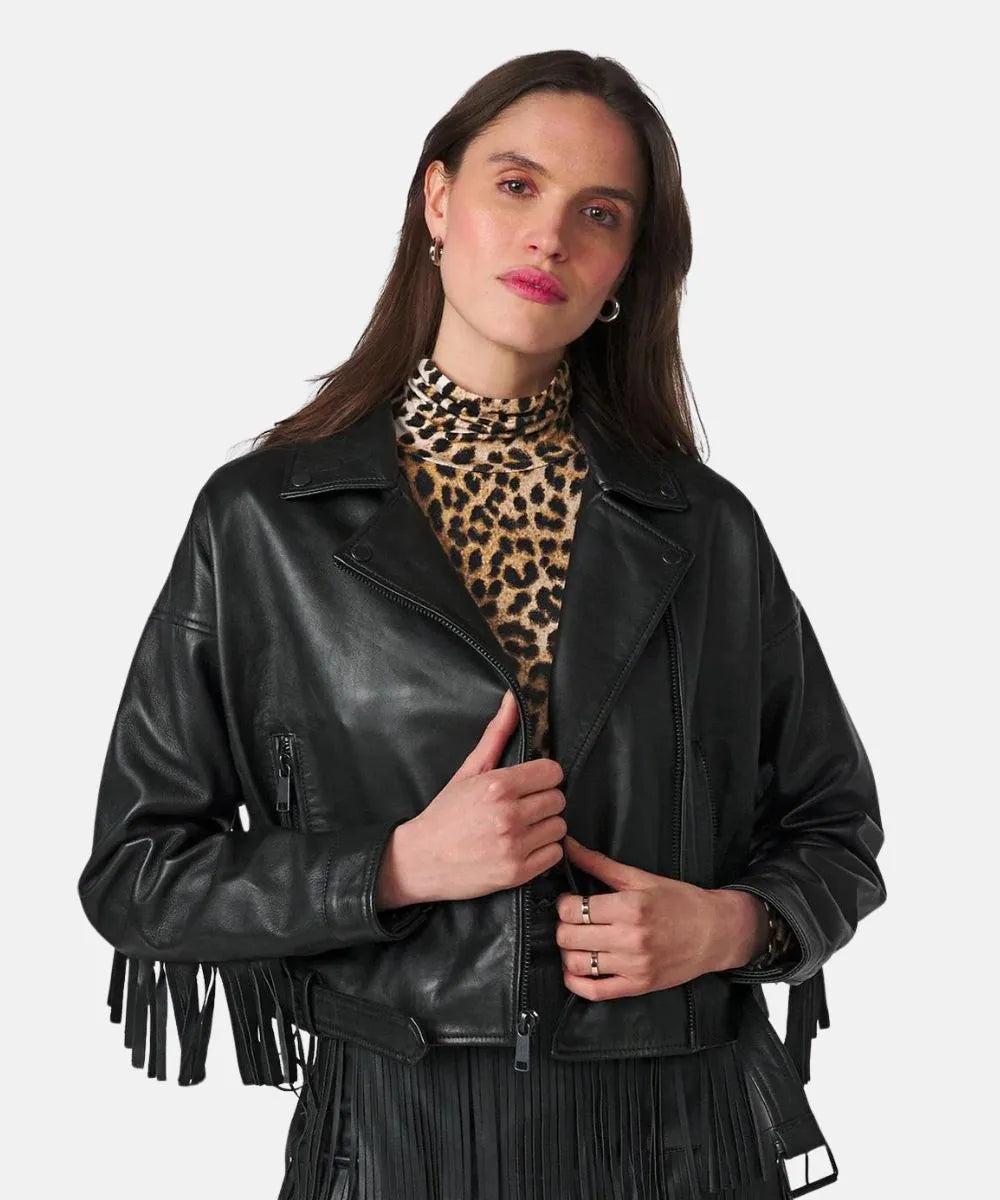 Women's Oversized Black Motorcycle Leather Jacket