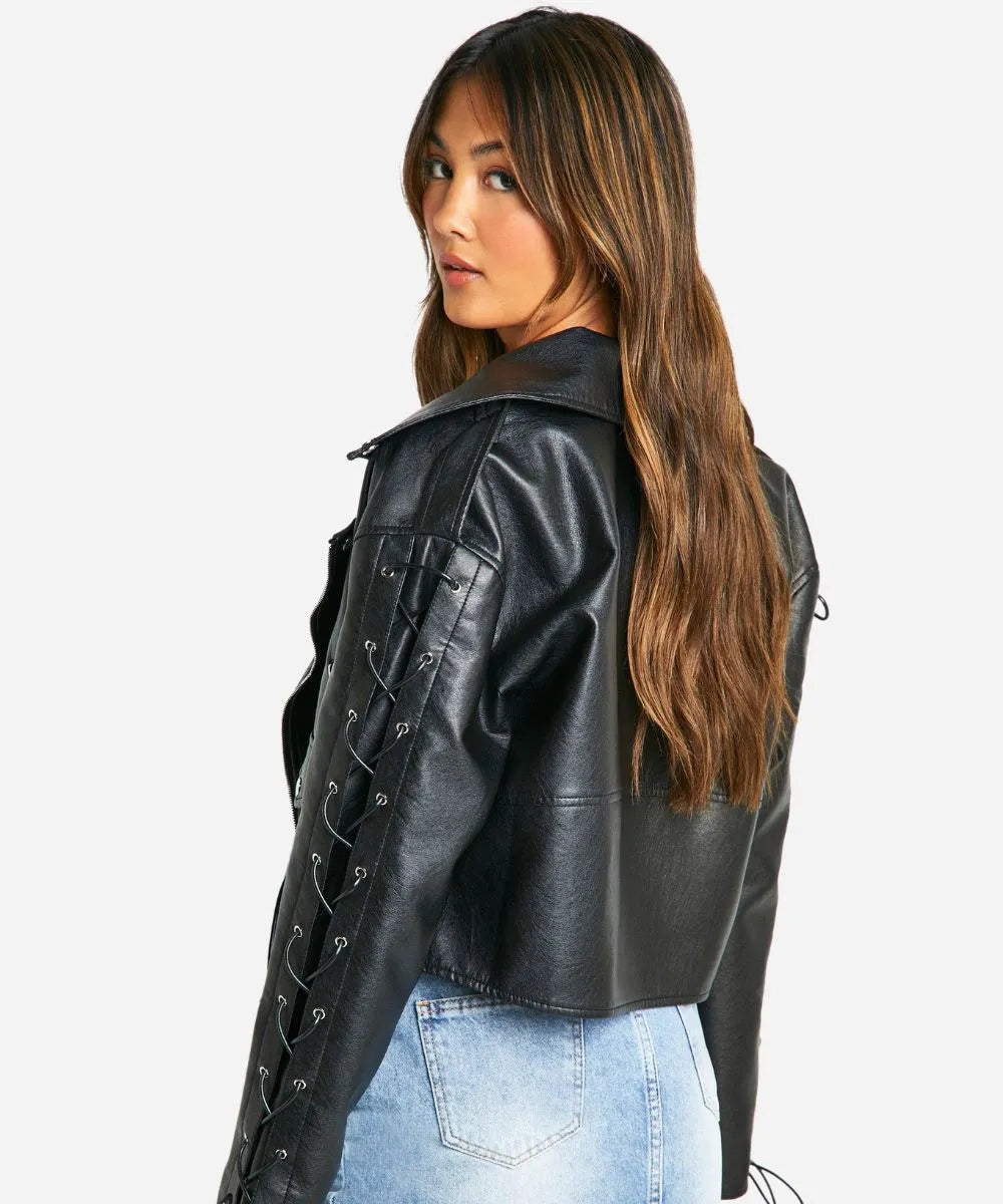 Oversized Black Leather Biker Jacket
